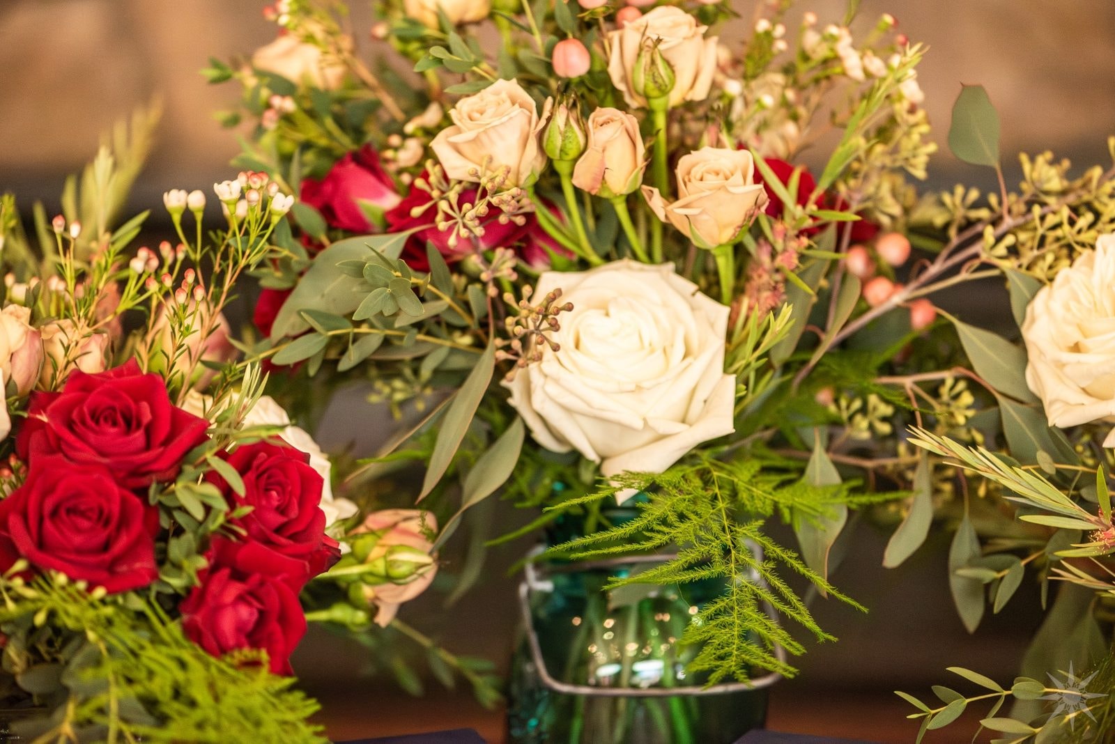 Bouquet of red and cream roses